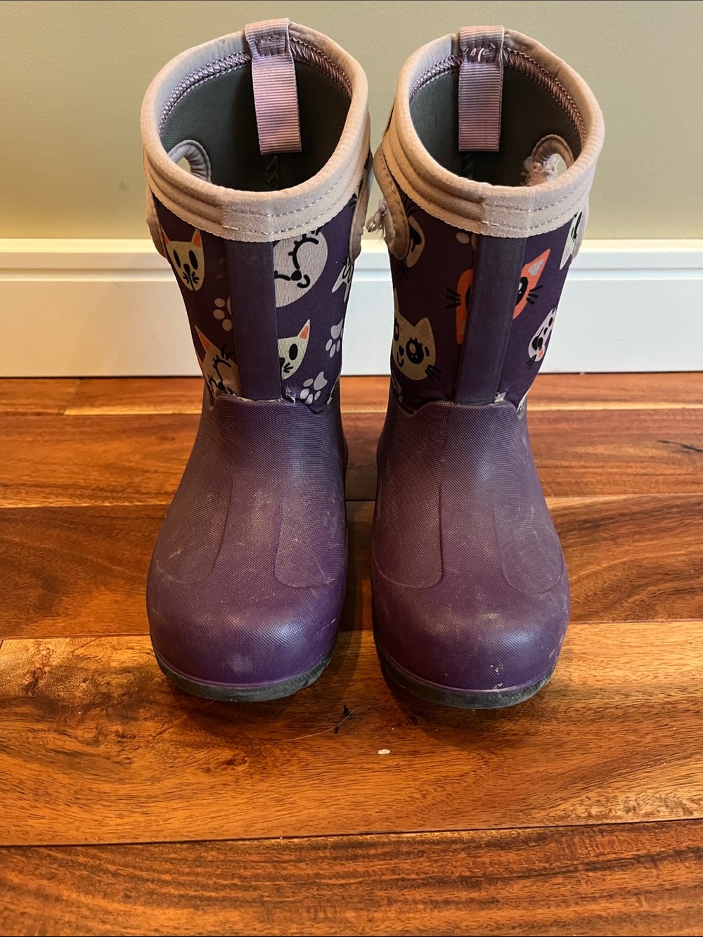 Bogs Kids Purple Cat Print Rain Boots